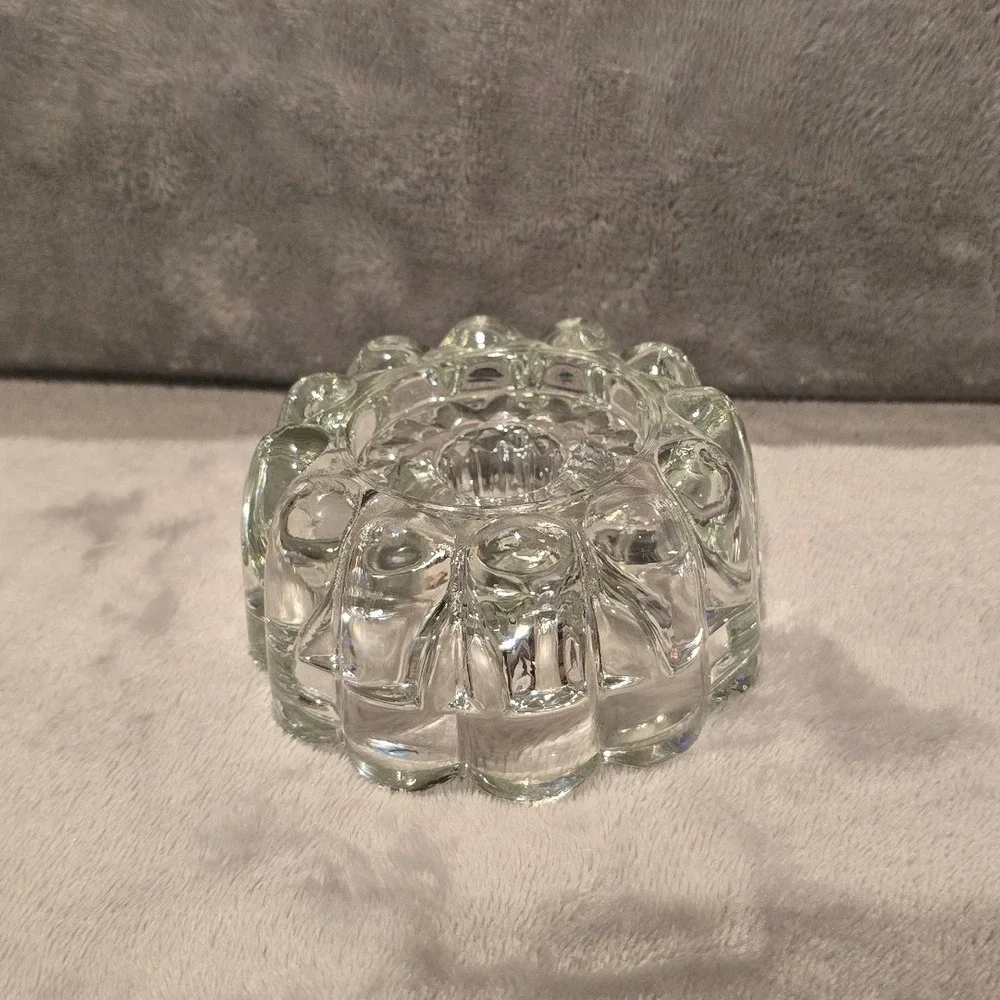 Vintage Clear Heavy Pressed Glass Scalloped Flower Taper Pillar Candle Holder 4